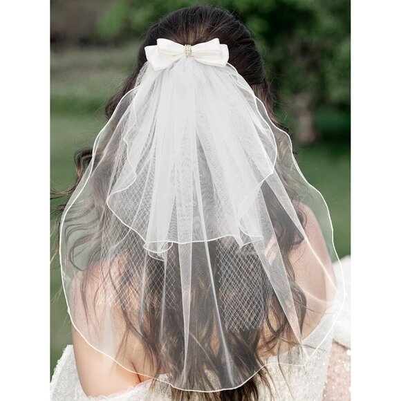 ?Women Hair Bow Veil  Bow Clip Bachelorette Accessories Bride Shower Gift
